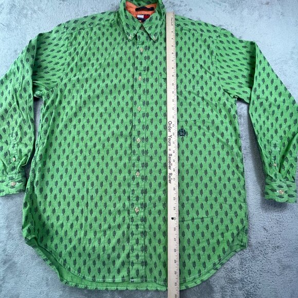 Tommy Hilfiger Green AOP Wheat Men's Medium Button-Up Shirt Long Sleeve Cotton - Picture 5 of 11